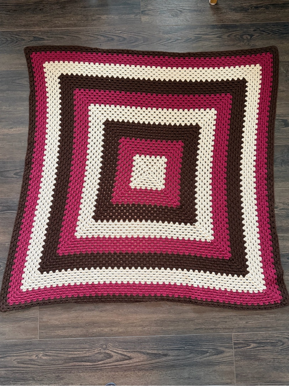 Handmade Pink, Brown & Cream Crochet Square Throw - warm blanket throw